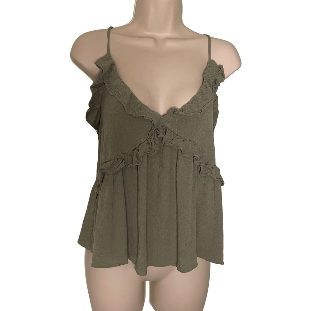 ASOS Women's‎ Green Ruffle Peplum Camisole Top Tie Back Sz US 4 Fairy Festival